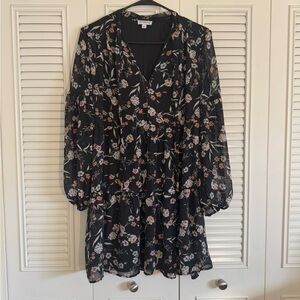 Luxology Women's Black & Pink Floral Mini Dress With Long Sleeves Size Small